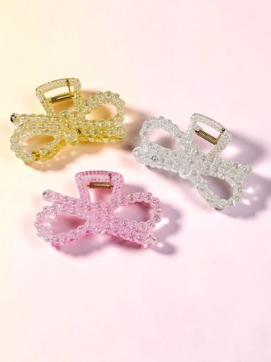 The Unbranded Brand Accessories - Set of 3 Colorful Bubbled Transparent Bow Hair Claw Clips Pink Clear Yellow